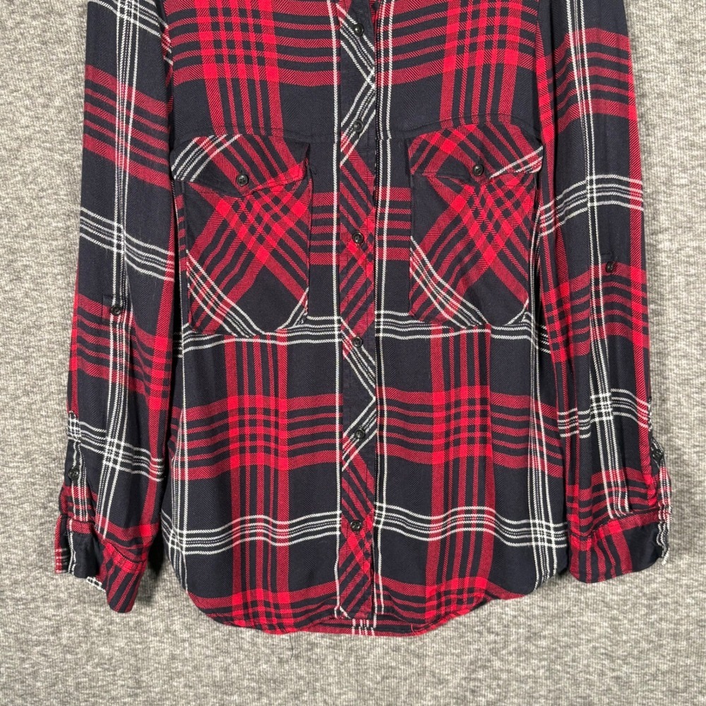 Zara Basic Plaid Button Down Shirt Womens Red Black XS Viscose - Picture 4 of 10
